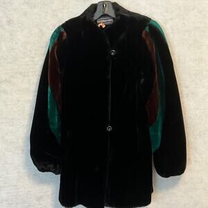 Vintage Retro Outerlayers Faux Fur Colorblock Coat Women's Size 9-10